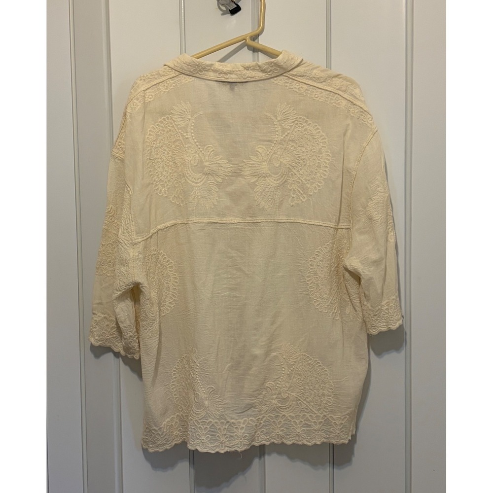 Spiaggia Dolce Women XL Natural Cream Embroidered Cotton Button Up Blouse Top - Picture 2 of 6